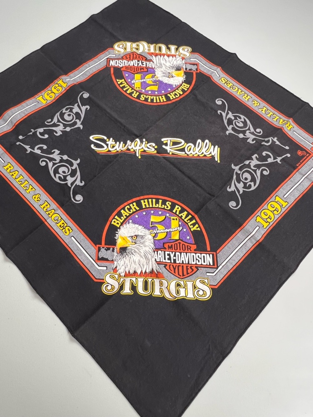 Harley Davidson 1991 Sturgis Black Hills Rally 51st Anniversary Vintage Bandana
